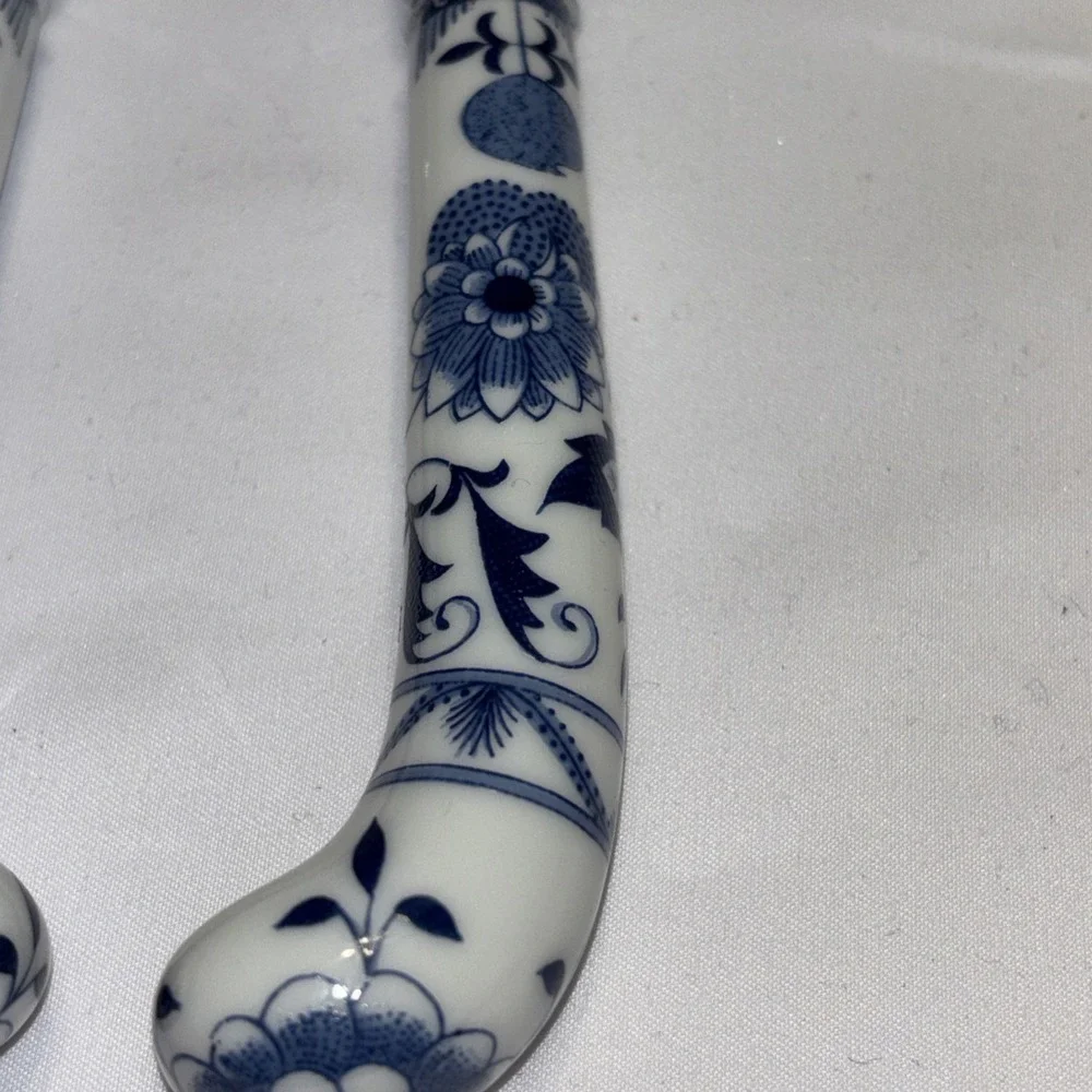 House of Prill Blue Onion Sheffield England Porcelain Handle Knives Set 6